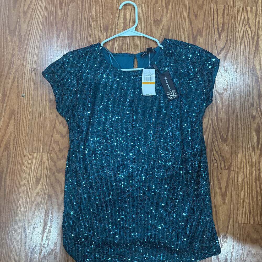 Maeve Anthropologie Sequin Muscle Tee in Shaded Moss